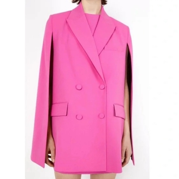 ZARA BLOGGERS FAV Bubble Gum Pink Blazer Cape Pockets Barbiecore Career Classic - Picture 2 of 6